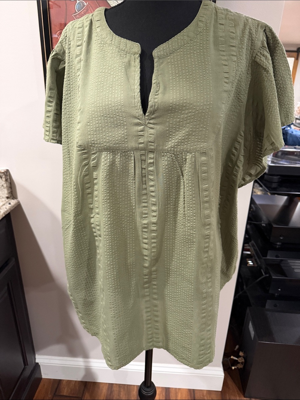 J.Jill Olive Green Textured flutter Short-Sleeve Women's Topsz XL